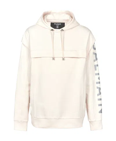 BALMAIN COTTON PRINTED BALMAIN LOGO HOODIE