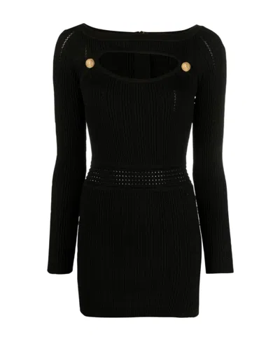 Balmain Cut-out Detail Long-sleeve Dress In Black
