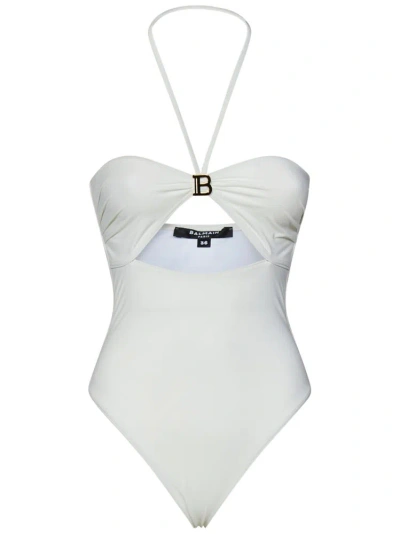 Balmain Cut Out Detailed Halterneck Swimsuit In White