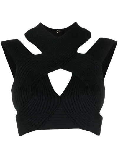 BALMAIN CUT-OUT RIBBED CROPPED TOP