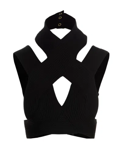 Balmain Cut-out Ribbed Cropped Top In Black