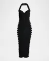 Balmain Cutout Bustier Halter Midi Dress In Black