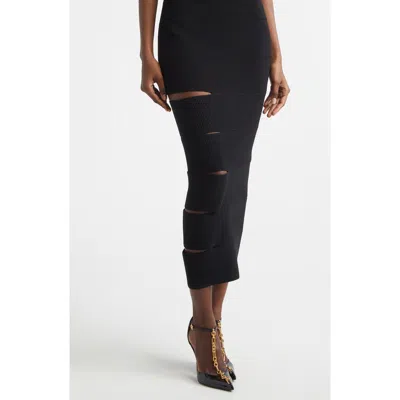 Balmain Cutout Chain Detail Rib Sweater Dress In Black