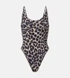 Balmain Cutout Leopard-print Swimsuit In Blue