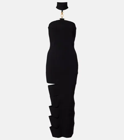 Balmain Cutout Ribbed-knit Gown In Black