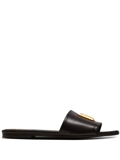 BALMAIN DAFNE LOGO-PLAQUE LEATHER SLIDES
