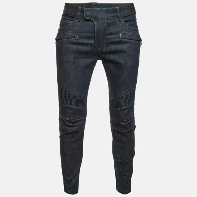 Pre-owned Balmain Dark Blue Denim Slim Fit Biker Jeans M/waist 34"