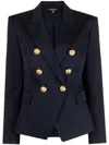 Balmain Black Double-breasted Jacket With Branded Buttons And Asymmetric Cut In Wool Woman In Dark Blue
