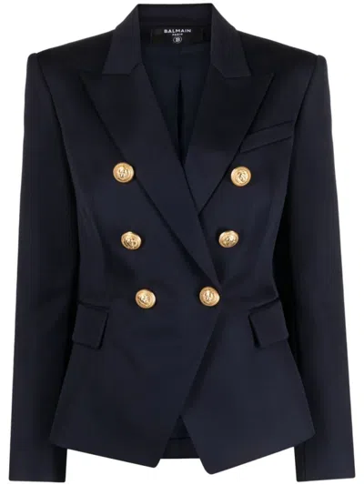 BALMAIN DARK BLUE DOUBLE-BREASTED WOOL BLAZER