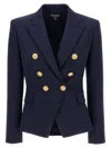 Balmain Dark Blue Double-breasted Wool Blazer In Dark Blue