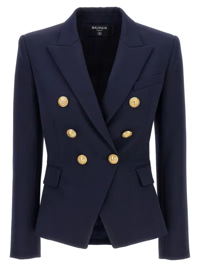Balmain Dark Blue Double-breasted Wool Blazer