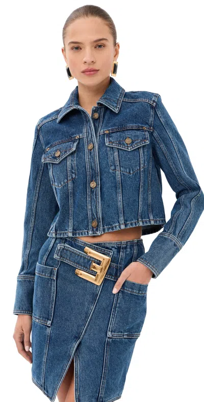 Balmain Dark Denim Jacket Bleu Jean Dark In Blue