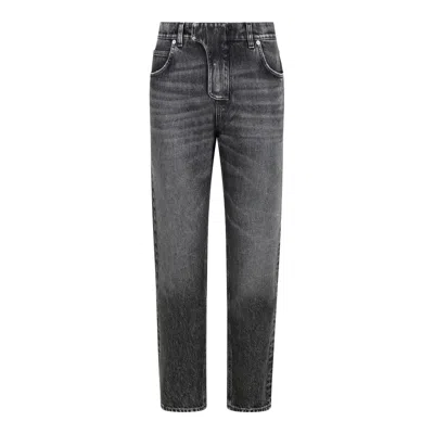 Balmain Dark Gray Denim Cotton In Black