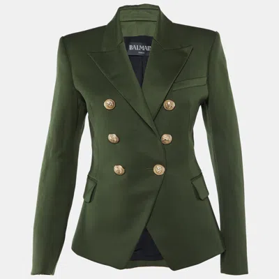 Pre-owned Balmain Dark Green Wool Double Breasted Blazer M