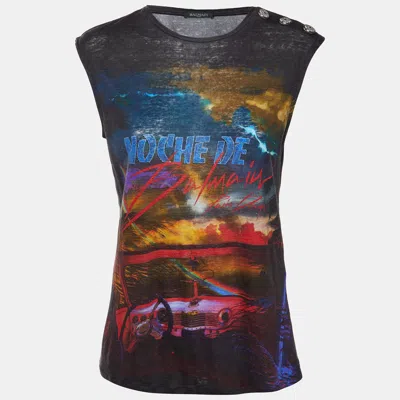 Pre-owned Balmain Dark Grey Graphic Print Linen Tank Top M
