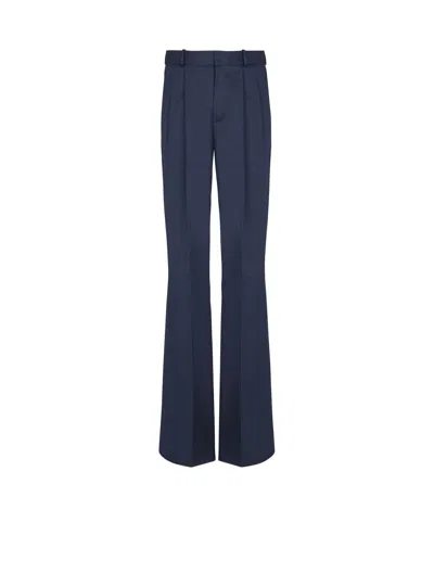 Balmain Darted Trousers In Cotton Twill In Blue