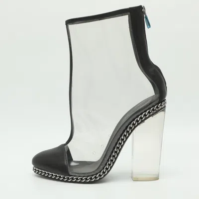 Pre-owned Balmain Dax Size 41 Black/transparent Leather And Pvc Mid Calf Boots