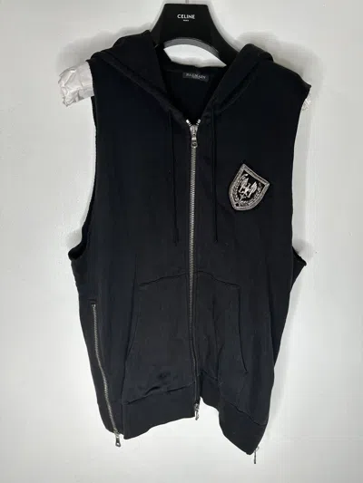 Pre-owned Balmain Decarnin Badge Sleeveless Hoodie In Black