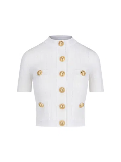 BALMAIN BALMAIN DECORATIVE BUTTON' CARDIGAN – WHITE