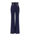 Balmain High-waisted Wide Leg Trousers With Gold Buttons In Black