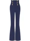 Balmain High-waisted Wide Leg Trousers With Gold Buttons In Blue