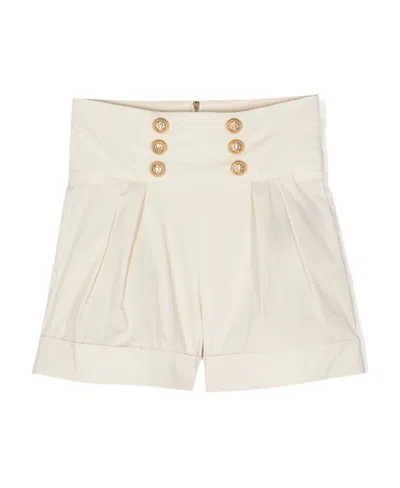Balmain Kids' Decorative Button-detailing Pleated Shorts In White