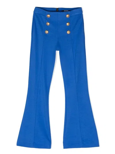 Balmain Kids' Decorative-button Flared Trousers In Blu