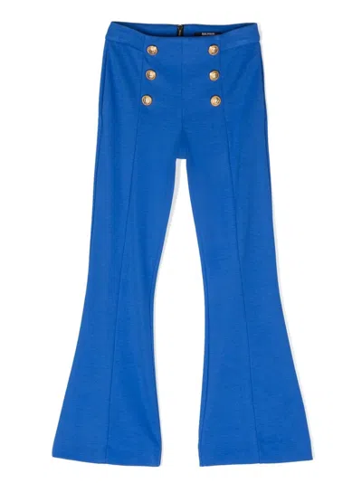 Balmain Kids' Decorative-button Flared Trousers In Blue
