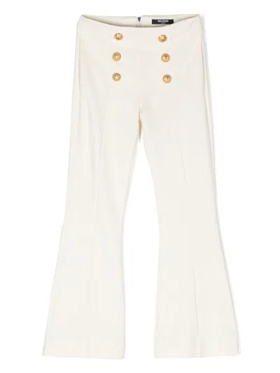 Balmain Kids' Decorative-button Flared Trousers In White