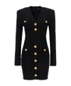 Balmain Mini Black Dress With Golden Buttons In Stretch Viscose Woman In Black