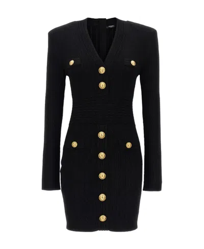 BALMAIN BALMAIN BUTTON EMBELLISHED FINE KNITTED DRESS