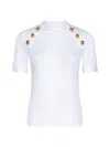 Balmain Button-embellished Ribbed-knit Top In White