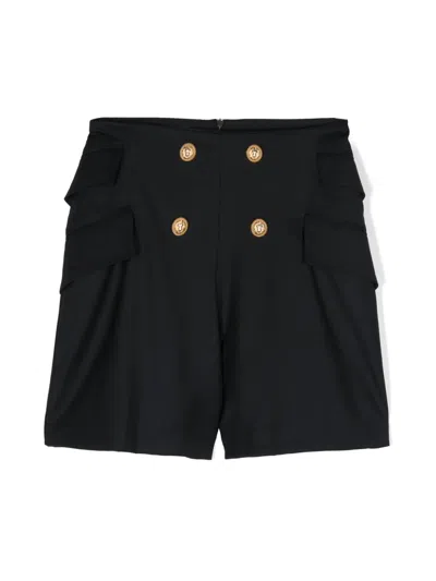 Balmain Kids' Decorative-buttons Twill Shorts In Blue