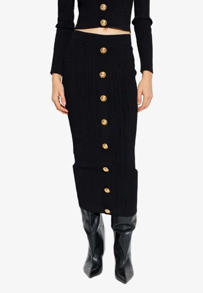 Balmain Decorative-buttons Pencil Midi Skirt In Black
