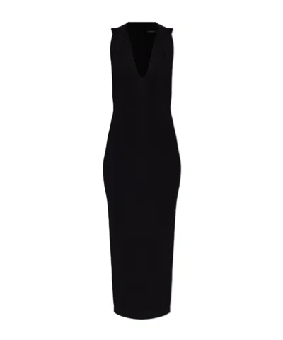 Balmain V-neck Zip-up Dress In Black