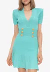 Balmain Knit Mini Dress With Button Details In Blue