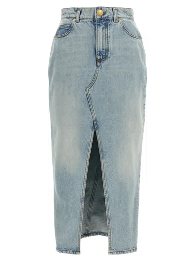 BALMAIN BALMAIN DELAVÉ COTTON DENIM MIDI SKIRT