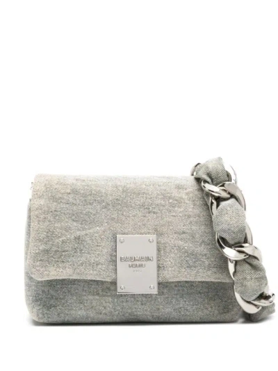 Balmain Denim Bag 1945 Soft Gray In Grey