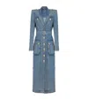 Balmain Denim Belted Maxi Dress In Blue