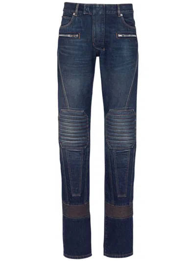 Balmain Denim Biker Jeans In Blue