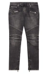 Balmain Grey Washed Slim Biker Jeans Men In Black