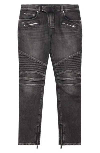 Balmain Grey Washed Slim Biker Jeans Men In Gray
