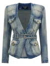 Balmain 1-button Belted Denim Jacket In Blue