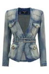 Balmain 1-button Belted Denim Jacket In Blue