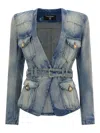 Balmain Stonewashed Cotton Denim Blazer In Blue