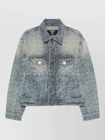 Balmain Denim Blazer Chest Pockets Faded Effect In Blue