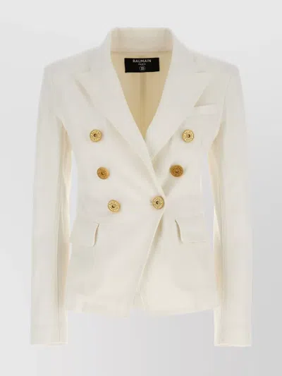 Balmain Denim Blazer Double-breasted Tailored Fit In Neutral