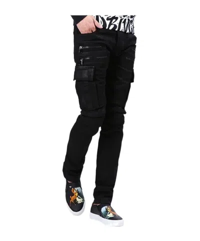 Balmain Denim Cargo Biker Pants In Black