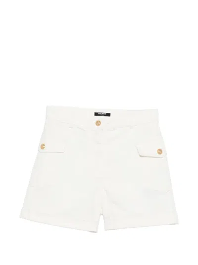 Balmain Kids' Denim Cargo Shorts In White