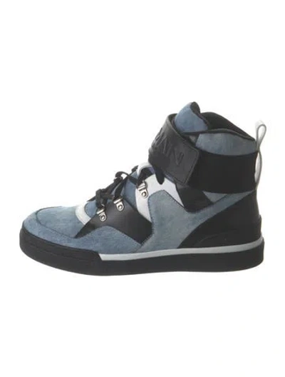 Pre-owned Balmain Denim Colorblock Pattern Hiking Boots In Blue